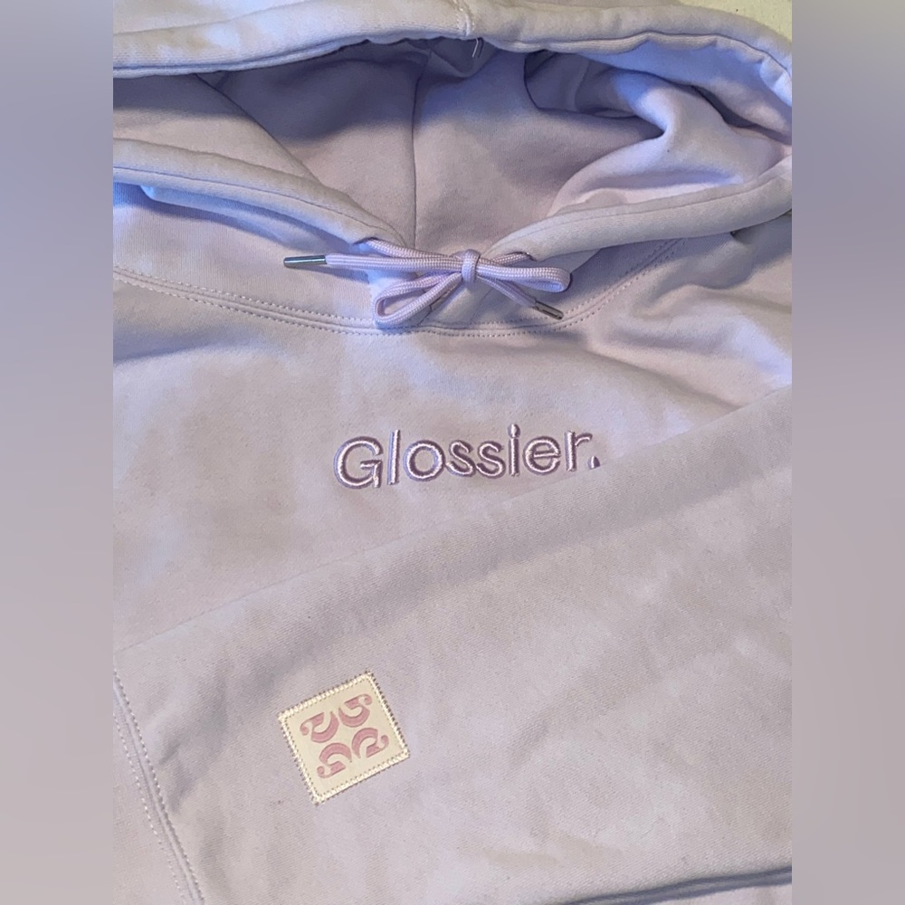 Glossier Embroidered Hoodie in color Lavender (size XL)